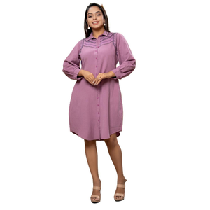 Vestido Camisero de Lino Rosa Premium con Bordado Geométrico, Precio al por Mayor - Product Image 5