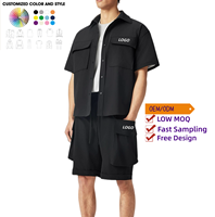 Ensemble 2 pièces automne : T-shirt à manches courtes et short utilitaire ample structuré pour homme, style streetwear, avec logo personnalisé