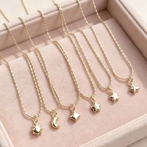 Collar Minimalista con Colgante de Sol, Luna y Estrella, Chapado en Oro de 18K, para Mujer, Cadena Celestial de Metal Sencillo, Joyería al por Mayor - Product Image 4