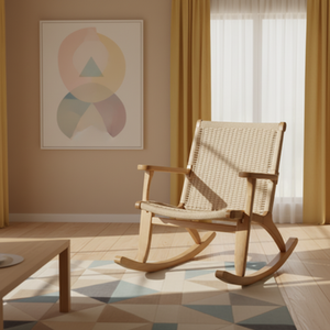 Sedia a dondolo da pranzo nordica contemporanea in rattan intrecciato con braccioli, per casa, bar, ufficio, hotel - Product Image 3