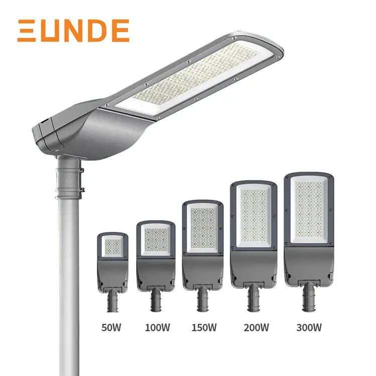 Lâmpada LED elétrica IP66 para uso exterior, modelo novo, 50W, 100W, 150W, 200W, 300W, à prova d'água, luminária de rua em alumínio
