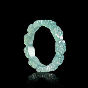 Natural genuine jade blue water three-dimensional peach blossom <b>ring</b> ice-grade jade for <b>couples</b> for both men and women style - Product Image 1