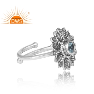 Anillo de Plata de Ley 925 con Topacio Azul, Diseño Floral Antiguo, Hecho a Mano, para Mujer, Fabricante de Joyería - Product Image 6