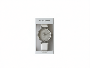 Reloj Jeunmis para mujer, caja redonda de acero inoxidable, correa de cuero, reloj de moda resistente al agua - Product Image 1