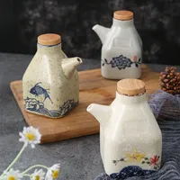 Vaisselle de cuisine en céramique japonaise, pot à épices avec couvercle, bouteille de sauce soja, distributeur de vinaigre, récipient à huile unique pour les épices, garde