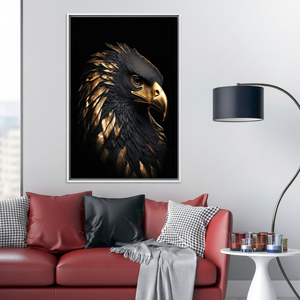 Golden Eagle Canvas Art: Elegant <b>Black</b> and Gold Bird Print,WHITE <b>FRAMED</b> CANVAS - Product Image 3