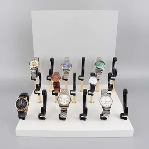 Hoge Kwaliteit Wholesale Black Metal Beugel Horloge Houder Hout Display Rack Horloges Winkel Design Display Stand Te Koop