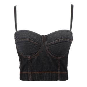 Débardeur en jean pour femme, coupe courte, ajusté, sexy, <span class=keywords><strong>dos</strong></span> <span class=keywords><strong>nu</strong></span>, été - Product Image 2