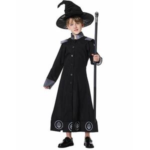 Costume de sorcier pour enfants, robe noire à manches longues avec chapeau, ensemble de tenue de cosplay pour Halloween, âge 8-13 ans - Product Image 5