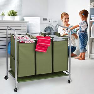 3 Section <b>Laundry</b> Sorter with Rolling Wheels, 3 <b>Bag</b> <b>Laundry</b> Hamper Cart and Removable <b>Bag</b> with 4 Side Pockets for Extra Storage - Product Image 6