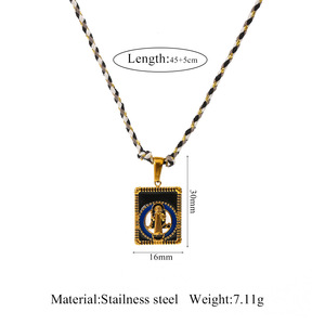 Colar com Pingente Vintage da Virgem Maria HB793, Banhado a Ouro 18K, Aço Inoxidável, Amuletos Religiosos Esmaltados, Corrente de Cordão Trançado, Joia - Product Image 6