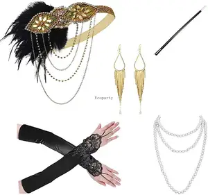 Set di accessori per costumi Gatsby Flapper anni 1920 da donna 20 anni Flapper fascia per collana di perle guanti porta sigarette