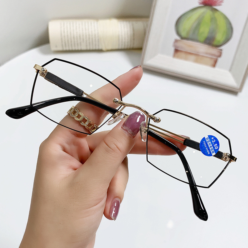 New frameless point paint anti-blue reading glasses men popular high-definition presbyopia eyeglasses