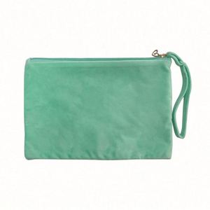 Sac de maquillage en velours écologique, personnalisable avec logo imprimé, portable, vert, réutilisable, pour femmes, vente en gros - Product Image 1