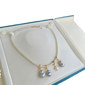 Collar de abalorio de perla Natural gris de lujo claro hecho a mano collar con colgante de calabaza de estrella múltiple para mujer joyería de regalo de playa - Product Image 4