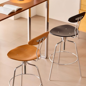 Sgabello da Bar Vintage <span class=keywords><strong>in</strong></span> Legno Massello, Regolabile <span class=keywords><strong>in</strong></span> <span class=keywords><strong>Altezza</strong></span>, Girevole con Schienale per Isola Cucina, Casa, Caffè, Ristorante, Hotel - Product Image 2