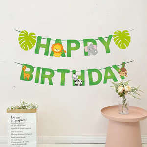 Lot de bannière et décorations de gâteau d'<span class=keywords><strong>anniversaire</strong></span> sur le thème des animaux de la jungle, fournitures de décoration pour fête d'<span class=keywords><strong>anniversaire</strong></span> - Product Image 2