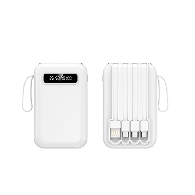 Portable 10000mah Digital Display Power Bank with Custom Logo Smart Mobile Charger Built-in Cables Charge Function