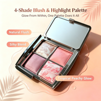 Palette de fards à joues et illuminateurs taille standard, MOQ, marque privée, poudre cuitée, finition métallique, 10g, lot de 4 couleurs, effet miroir, tous types de peau, OEM