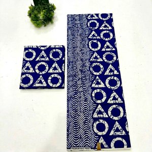 Tela de algodón estampada con cera de primera calidad, diseño geométrico azul y blanco, 58/60 pulgadas, tejida para prendas de vestir, sari para mujer - Product Image 1