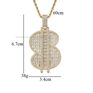 Collar con Colgante de Dólar Grande, Completamente de Zirconio, Joyería Hip Hop, Accesorios, Cadena con Colgante de Moneda de Dólar Grande - Product Image 5