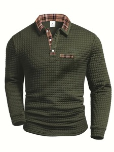 Novità 2025: <span class=keywords><strong>Polo</strong></span> da <span class=keywords><strong>Uomo</strong></span> Casual a Maniche Lunghe, Stile Sportivo Primaverile e Autunnale, in Maglia Tinta Unita con Bottoni - Product Image 2