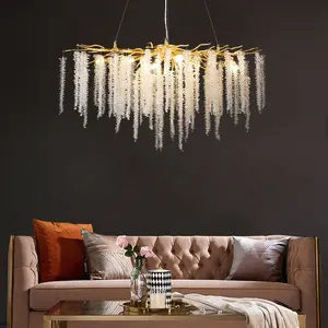Candelabros de lujo rectangulares modernos, lámpara colgante de cristal dorada K9 para sala de estar, Villa, salón, restaurante, L
