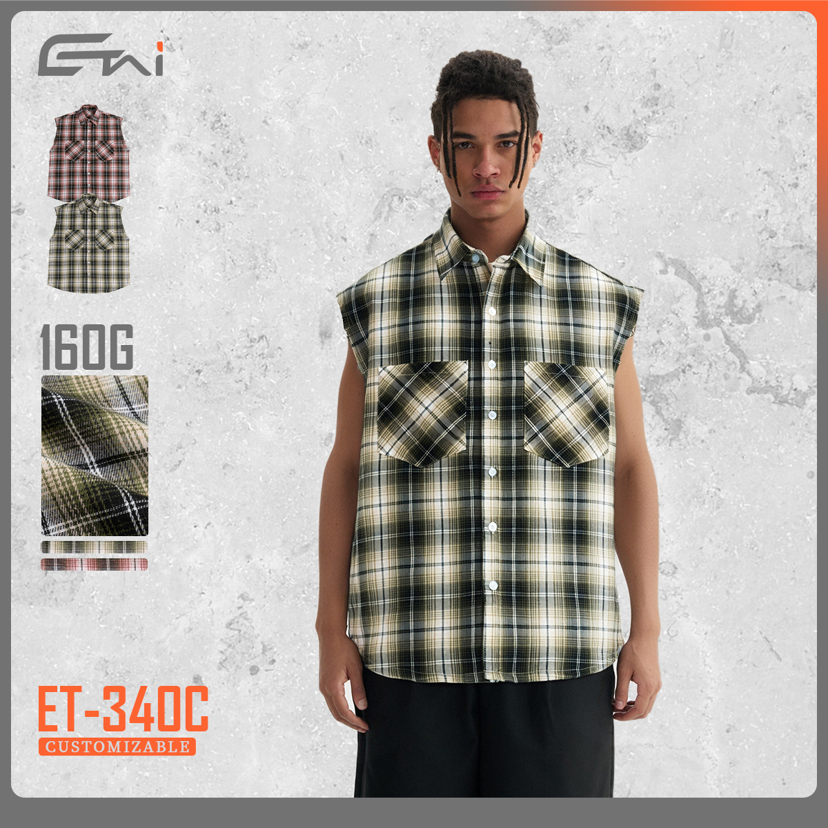 Men's Sleeveless Check Shirt - 100% Cotton Plaid Casual Men's Sleeveless Check Shirt - 100% Cotton Plaid Casual