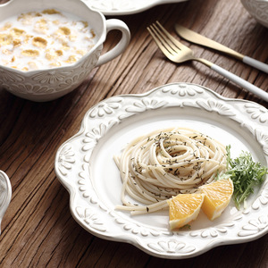 ชุดจานชามเซรามิควินเทจลายดอกเดซี่แบบนูน พร้อมหูจับสองข้าง สำหรับใส่ซุป ข้าว สลัด ผลไม้ เหมาะสำหรับชุดอาหารเย็น - Product Image 3