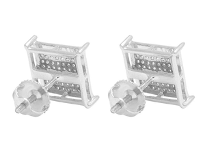 Premium <b>Silver</b> Square Design Lab Grown Diamond <b>Stud</b> Earrings with 10K White Gold Style Classic Party Jewelry - Product Image 3