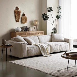 वाबी-साबी शैली के सूती लिनन कपड़े तीन-सीटर सीधे सोफे हटाने योग्य धोने योग्य टोफू ब्लॉक - Product Image 1