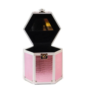 Trousse <span class=keywords><strong>de</strong></span> Maquillage Hexagonale Vintage Rose en Aluminium avec Miroir pour <span class=keywords><strong>Femme</strong></span> – <span class=keywords><strong>Sac</strong></span> Cosmétique Portable - Product Image 2