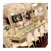 Support à fleurs rectangulaire doré, supports carrés, centre de table de mariage, centre de table de mariage, support à fleurs pour table de mariage longue
