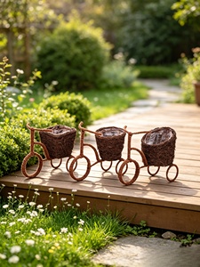 Jardinière tricycle <span class=keywords><strong>en</strong></span> rotin tressé à la main, panier <span class=keywords><strong>en</strong></span> osier <span class=keywords><strong>en</strong></span> forme de vélo, style américain rustique, décoration de jardin, pot de plante intérieur/extérieur - Product Image 3