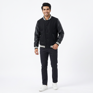 Varsity Design Wool Body Genuine <b>Leather</b> <b>Jacket</b> with Light Features Winter Season CollegeBaseballjacket for <b>men</b> - Product Image 1
