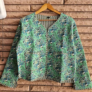100% Hand Patchwork Cotton Quilted Full Sleeve Floral Pattern Belt Closure Soft Quick Dry Casual Coat for Women Winter Wear - Product Image 1