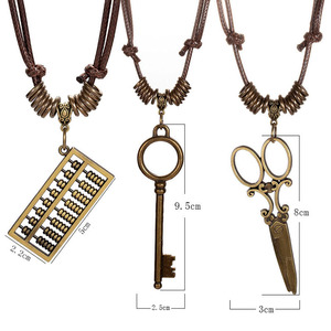 Collier unisexe créatif avec pendentif abaque chinois et ciseaux, en cordon de chanvre ciré, bijou cadeau pour hommes et femmes - Product Image 3