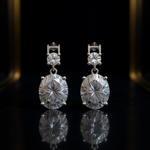 Orecchini in Oro Bianco con Diamanti Taglio Ovale Colore D Naturali Certificati GIA Gioielli Classici da Sposa per Donna - Product Image 2