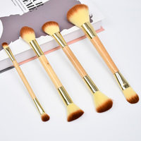 Ensemble professionnel de 4 pinceaux de maquillage en bambou à double extrémité, pinceaux plats, angulaires et éventail pour le visage, utilisation en voyage, poils synthétiques, échantillon gratuit