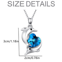 Pedido Mínimo 2 - Serie Delfín - Collar con Colgante de Delfín en Forma de Corazón con Pedrería Azul, Joyería de Moda con Diseño de Corazón Oceánico, Regalo
