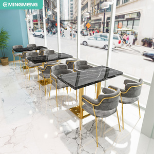 Juego de mesa y sillas de restaurante moderno de estilo ligero y lujoso con mesa de mármol y sofá de terciopelo, muebles tipo booth. - Product Image 1
