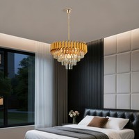 Lustre en Cristal Français de Luxe Sur Mesure Haut de Gamme, Suspension Ronde Dorée pour Salon, Éclairage de 55 cm de Diamètre