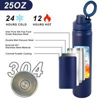 Bouteille d'eau sport isotherme en acier inoxydable thermolaqué 25 oz avec couvercle à anneau magnétique pour support de téléphone, personnalisable avec logo, idéale pour les voyages et la gym
