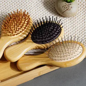 Brosse à dents en acier et nylon bambou petit peigne à cheveux longs en bois pour les femmes massage à la pointe de la balle