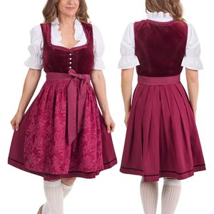 Robe Dirndl Courte Bavaroise Personnalisée Trois-Quarts Unie pour Femme, Tenue Traditionnelle Allemande d'Oktoberfest, Ensemble 3 Pièces avec Corsage en Velours - Product Image 1