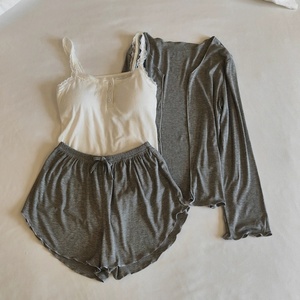 <strong>2026</strong> Custom Girl Cardigan Knitted Sleepwear Women Summer <strong>Cotton</strong> Pajamas Set Ribbed Oversized Womens 3 Piece Lounge <strong>Wear</strong> Sets - Product Image 3