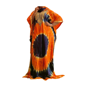 Robe longue kaftan ample de style moderne tie dye pour femmes, capes décontractées de bohème à motifs ethniques indiens, mousseline de soie libre asymétrique - Product Image 1