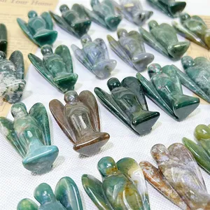 Wholesale Small Size Carvings Crystal Crafts Moss Agate Natural Healing Stone 5cm Ocean Jasper Angel Decoration For Sale