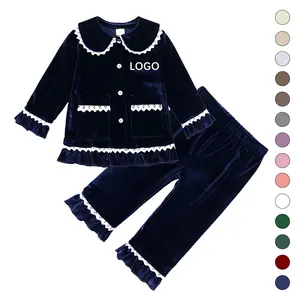 Atacado Xmas Personalizado Inverno Meninos Meninas Pijamas Boutique De Luxo De Veludo Manga Longa Unisex Bebê Meninos Menina Pijama Outfits 2024