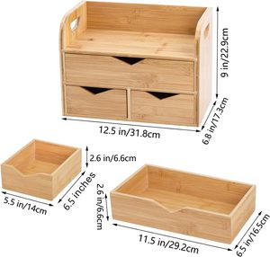 Organisateur de bureau en bambou à 3 niveaux avec 3 tiroirs, boîte de <span class=keywords><strong>rangement</strong></span> cosmétique de table, boîte de <span class=keywords><strong>rangement</strong></span> pour fournitures de bureau, maison, école - Product Image 4